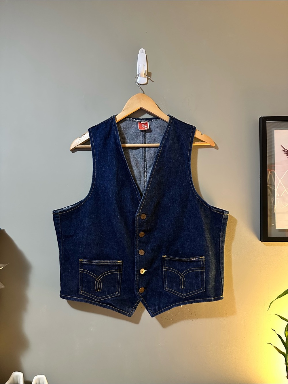 Vintage Women's GwG Dark Blue Denim Vest with Button Front
